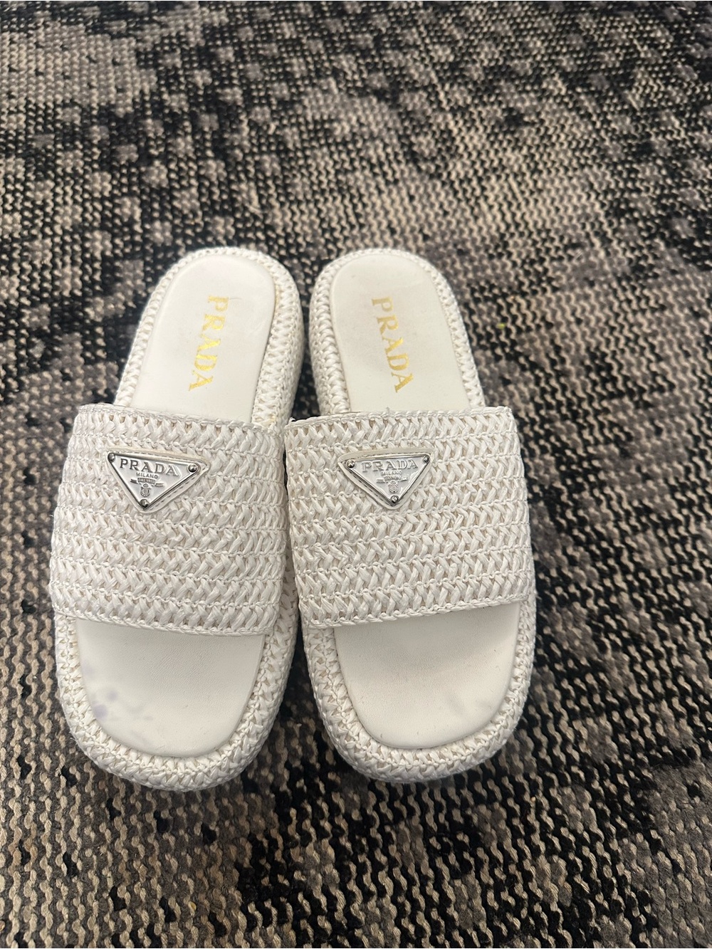 Prada Platform Woven Slide Sandals with Logo - Picture 2 of 6